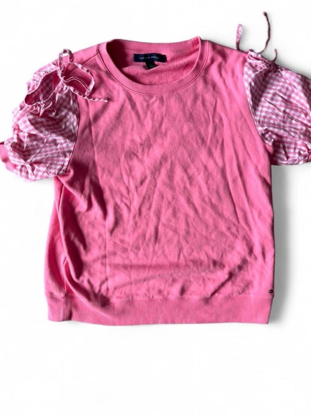 Women’s Pink Gingham Sleeve Tee